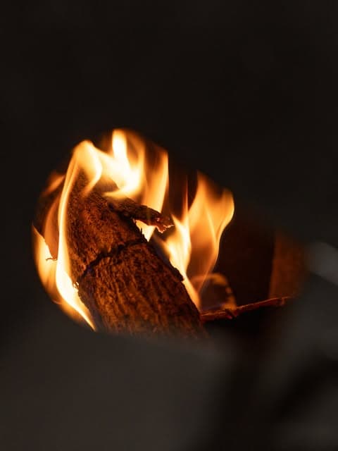 Leña ardiendo en primer plano
